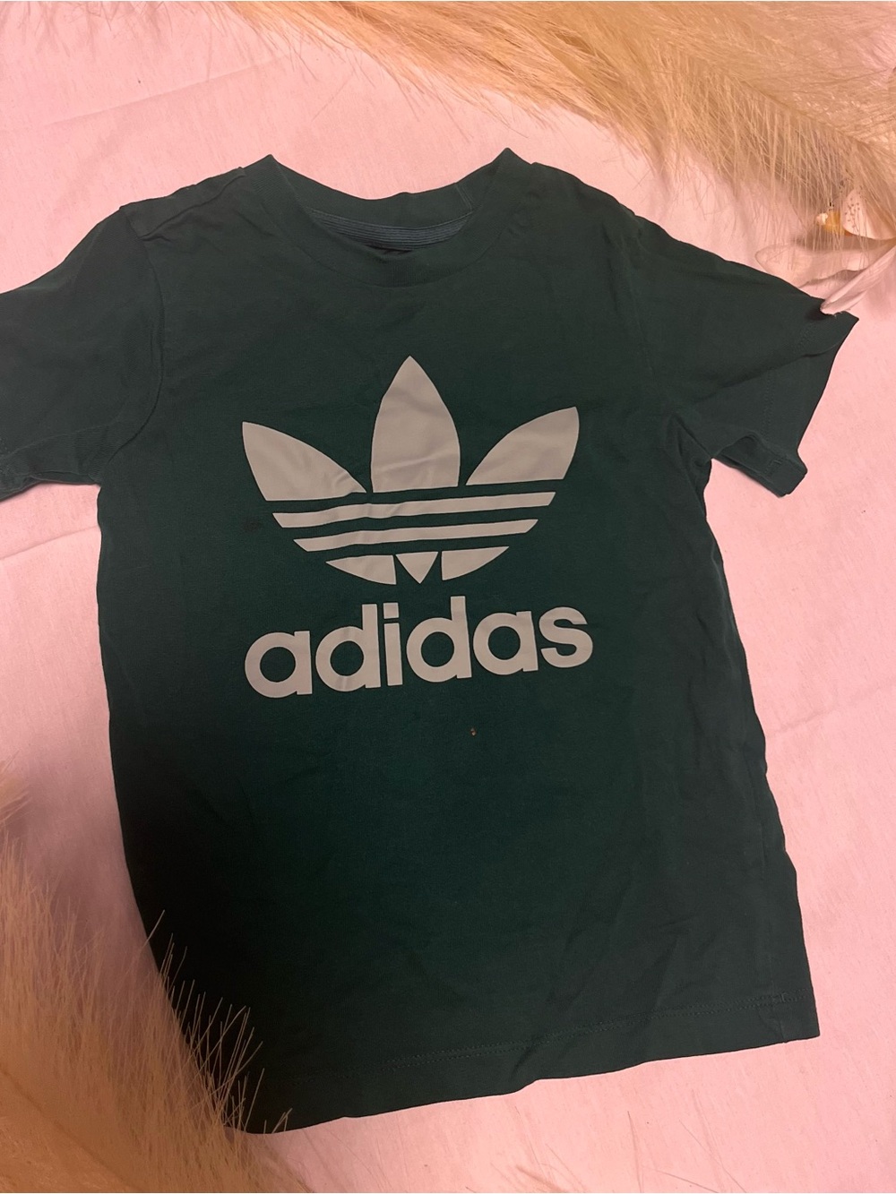 adidas Kids Trefoil Tee in Dark Green with White Logo